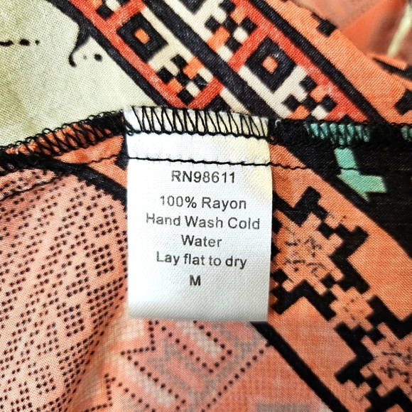 Boho Patchwork Geometric Rayon Dress Festival Casual Short Sleeve Size Medium - Picture 6 of 6